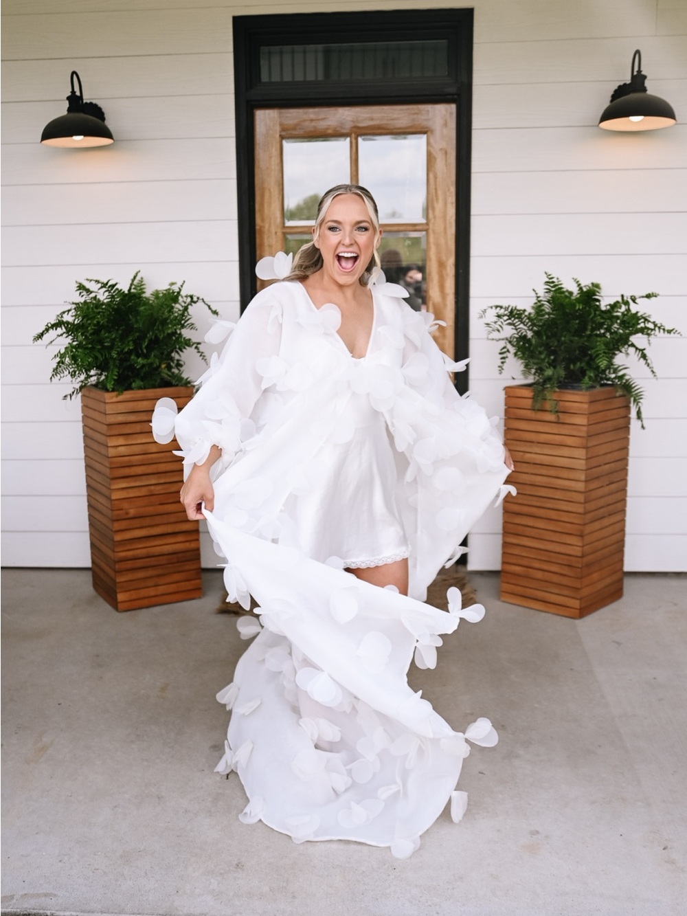 Couture White Floral Appliqué Bridal Getting Ready Robe